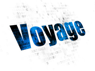 Wall Mural - Tourism concept: Pixelated blue text Voyage on Digital background