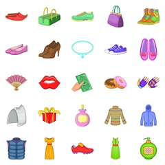 Wall Mural - Buying shoes icons set. Cartoon set of 25 buying shoes vector icons for web isolated on white background