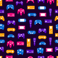 Poster - Cartoon Silhouette Gamepad Seamless Pattern Background. Vector