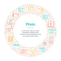 Canvas Print - Photo Camera Thin Line Banner Card Circle. Vector