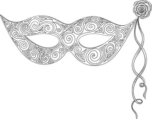 Wall Mural - Black carnival mask sketch isolated on white.