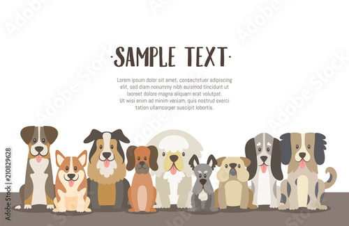 Fotografía Herd of dogs background illustration with sample text in the top