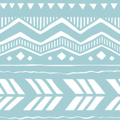 Wall Mural - Seamless white and blue geometric background. Ethnic hand drawn pattern for wallpaper, cloth, cover, textile