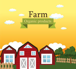 Canvas Print - farm scene organic products label