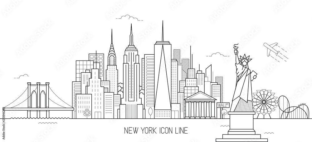New York skyline line art style