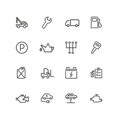 Sticker - Car service icons. Set of  line icons. Parking, gas station, engine. Auto repair concept. Vector illustration can be used for topics like service, transportation