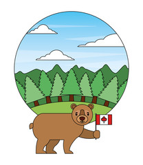 Poster - cute bear holding canadian flag in landscape