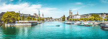 Zürich City Panorama With Limmat River In Summer, Switzerland