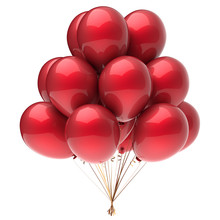 Balloon Red Party Birthday Decoration Glossy, Helium Balloons Bunch Shiny. Happy Holiday, Anniversary Celebration, Invitation Greeting Card Design Element. 3d Illustration