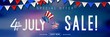 Banner for 4th of July Sale design. Independence day sale with 3d percent symbol. Vector illustration for business promotion.
