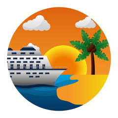 Poster - cruise ship tropical beach palm tree coconut sun