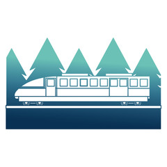 Sticker - electric fast train with pine trees isolated icon