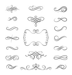 Wall Mural - Decorative swirls set. Flourish scroll, Calligraphic curls. Ornate filigree frame. Page decoration collection, Book decor. Page divider, border. Wedding invitation, Greeting card. Vector.