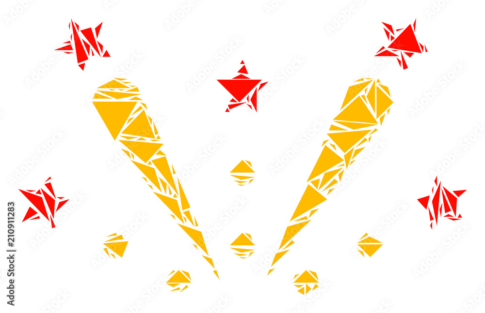 Fireworks explosion mosaic of triangle items in variable sizes and ...