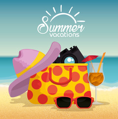 Poster - summer holidays beach scene vector illustration design