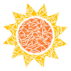 Wall Mural - Sun mosaic of triangle elements in various sizes and shapes. Vector polygons are composed into sun illustration. Geometric abstract vector illustration.