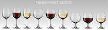 Set Of Vector Wine Glasses. 
Set Of Transparent Vector Glasses With Red And White Wine