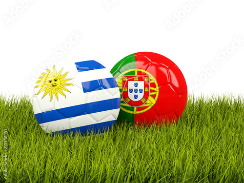 Uruguay Vs Portugal Soccer Concept Footballs With Flags On