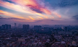 Fototapeta Miasto - Aerial shot at sunrise of Petaling Jaya, suburb of Kuala Lumpur, Malaysia