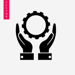 Hand holding a gear icon