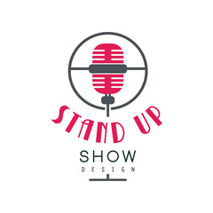 Sticker - Stand up show logo design, comedy club sign vector Illustration on a white background