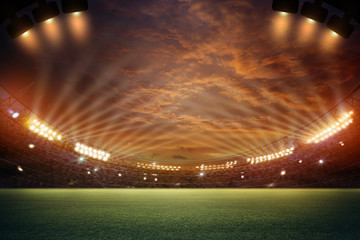 Wall Mural - stadium in lights and flashes 3d. Mixed photos