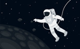 Fototapeta Zachód słońca - Astronaut in outer space concept vector illustration in flat style