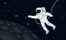 Astronaut In Outer Space Concept Vector Illustration In Flat Style