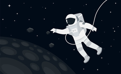 astronaut in outer space concept vector illustration in flat style