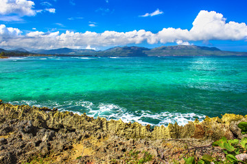 Wall Mural - Caribbean sea surface summer wave background.