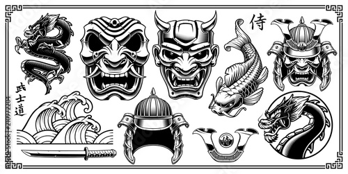 Samurai design elements. Wallpaper Mural