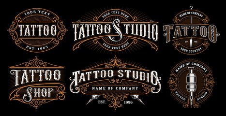 set of vintage tattoo emblems (version for dark background)