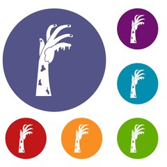 Poster - Zombie hand icons set in flat circle red, blue and green color for web