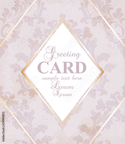 Greeting card golden frame with baroque ornament Vector