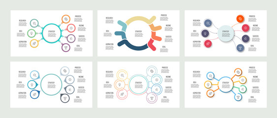 Business infographics. Organization charts with 7 options. Vector templates.