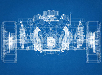 Poster - car chassis and engine Design - Blueprint