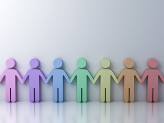 Leinwandbilder - Colorful People Holding Hands on  white background with reflections . 3D rendering.