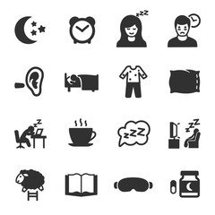 Wall Mural - Sleep, monochrome icons set.