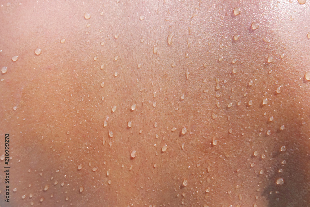 Water drops on woman skin, close up of wet human skin texture
 - obrazy, fototapety, plakaty 