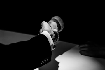 Wall Mural - Anonymous business partners making handshake in shadow