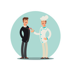 Canvas Print - Restaurant team cartoon character. Chef and sommelie flat design