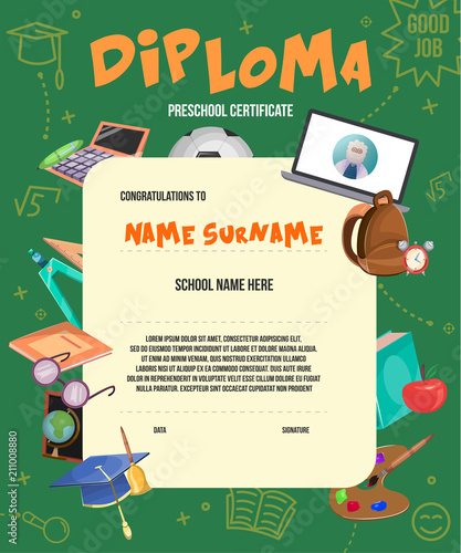 Flat Kids Diploma Certificate Template