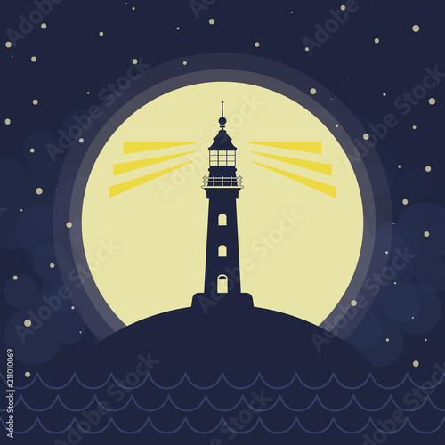 Lighthouse Silhouette Full Moon Vawes And Stars Vector Background Buy This Stock Vector And Explore Similar Vectors At Adobe Stock Adobe Stock