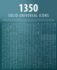 Wall Mural - set of 1350 minimalistic solid white icons on blue background . isolated vector elements