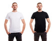 Twice man in blank white and black tshirt from front side on white background, T-shirt design