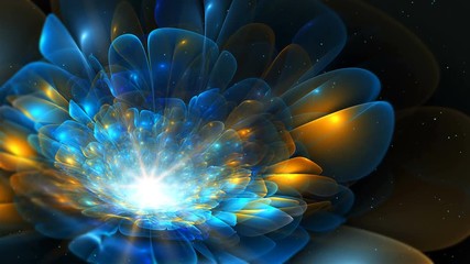 Poster - abstract colorful fractal flower in blue and orange color