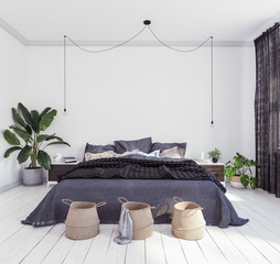 Wall Mural - New Scandinavian bedroom, 3d render