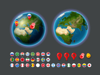 Poster - Infographic vector elements. Earth map with flags and pins