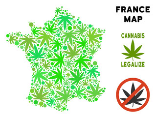 Wall Mural - Royalty free marijuana France map composition of weed leaves. Template for narcotic addiction campaign against drugs dependence or cannabis legalize.