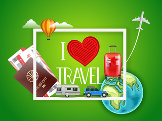 Wall Mural - I love travel concept with different accessories. Template for a text